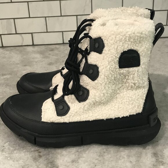 Sorel Boots Womens Size 9 Black White Sherpa Lace Up Snow Explorer II Joan Cozy - Picture 6 of 9